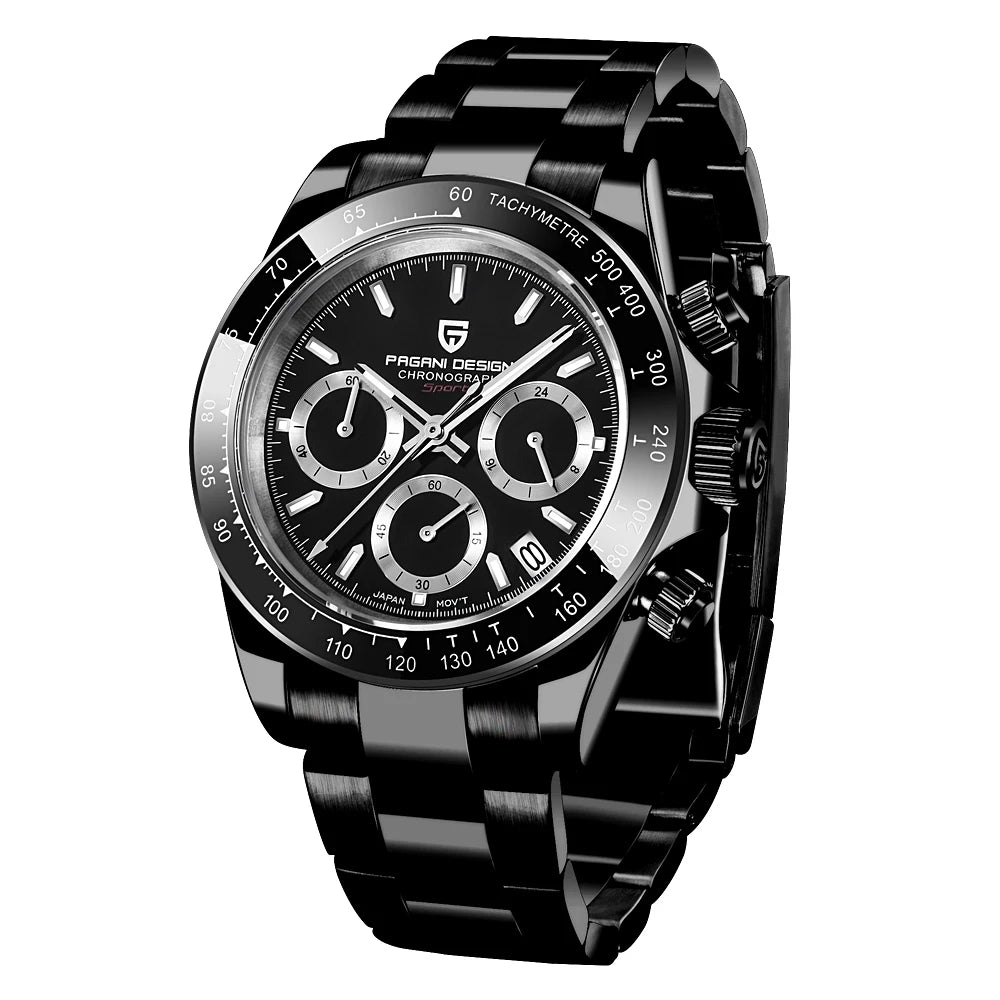 PAGANI DESIGN 1664 Meteorite Dial Men's Watch - Luxury Sapphire Crystal Chronograph, 10ATM Waterproof, Stainless Steel & Silicone Strap