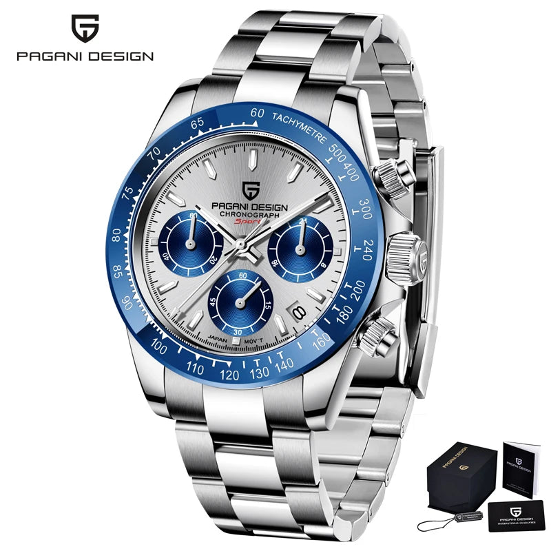 PAGANI DESIGN 1664 Meteorite Dial Men's Watch - Luxury Sapphire Crystal Chronograph, 10ATM Waterproof, Stainless Steel & Silicone Strap