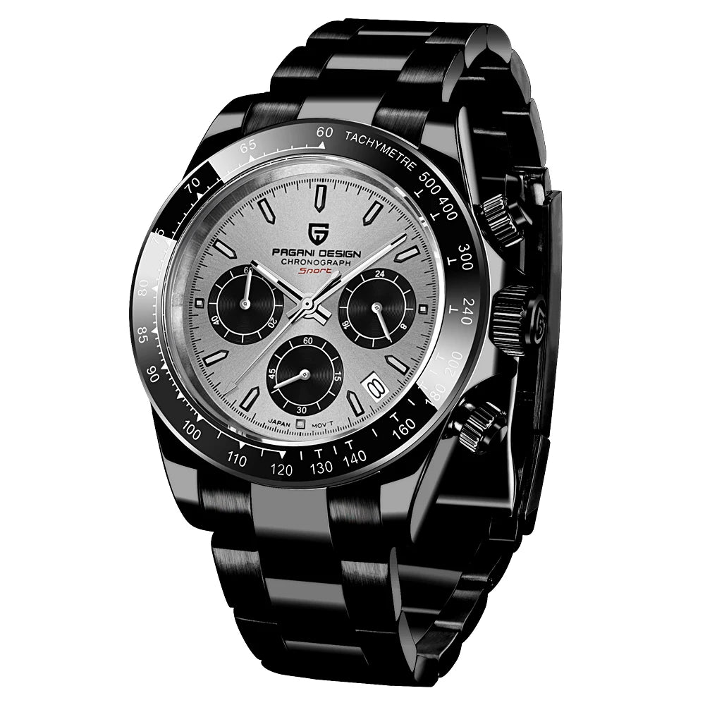 PAGANI DESIGN 1664 Meteorite Dial Men's Watch - Luxury Sapphire Crystal Chronograph, 10ATM Waterproof, Stainless Steel & Silicone Strap