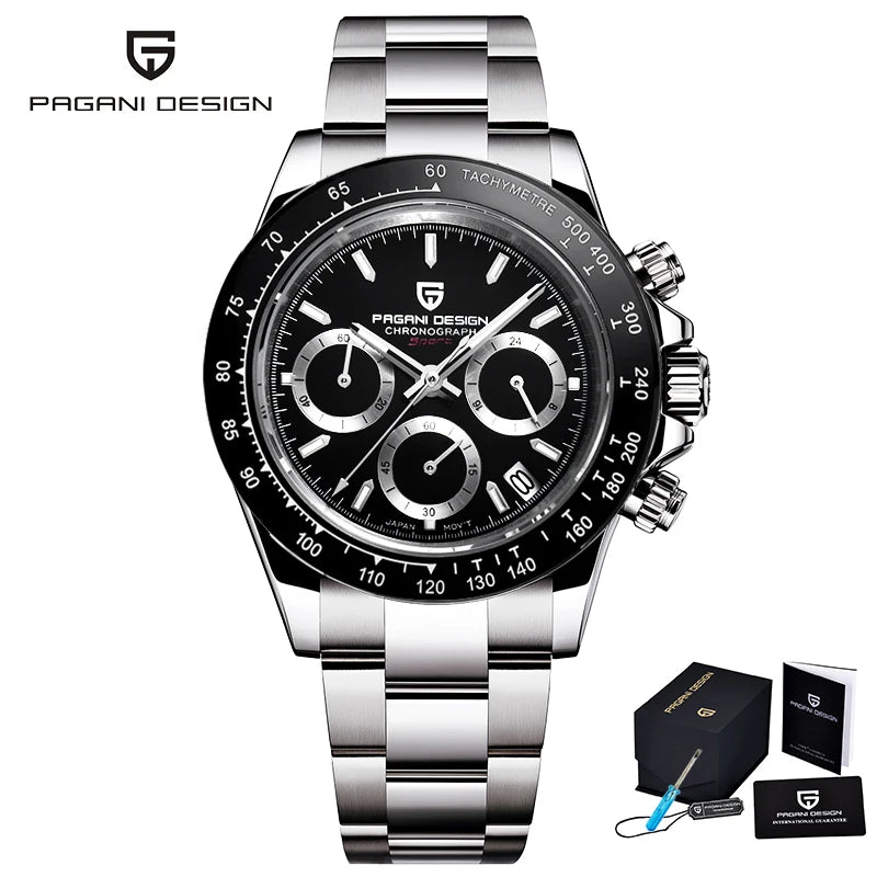 PAGANI DESIGN 1664 Meteorite Dial Men's Watch - Luxury Sapphire Crystal Chronograph, 10ATM Waterproof, Stainless Steel & Silicone Strap
