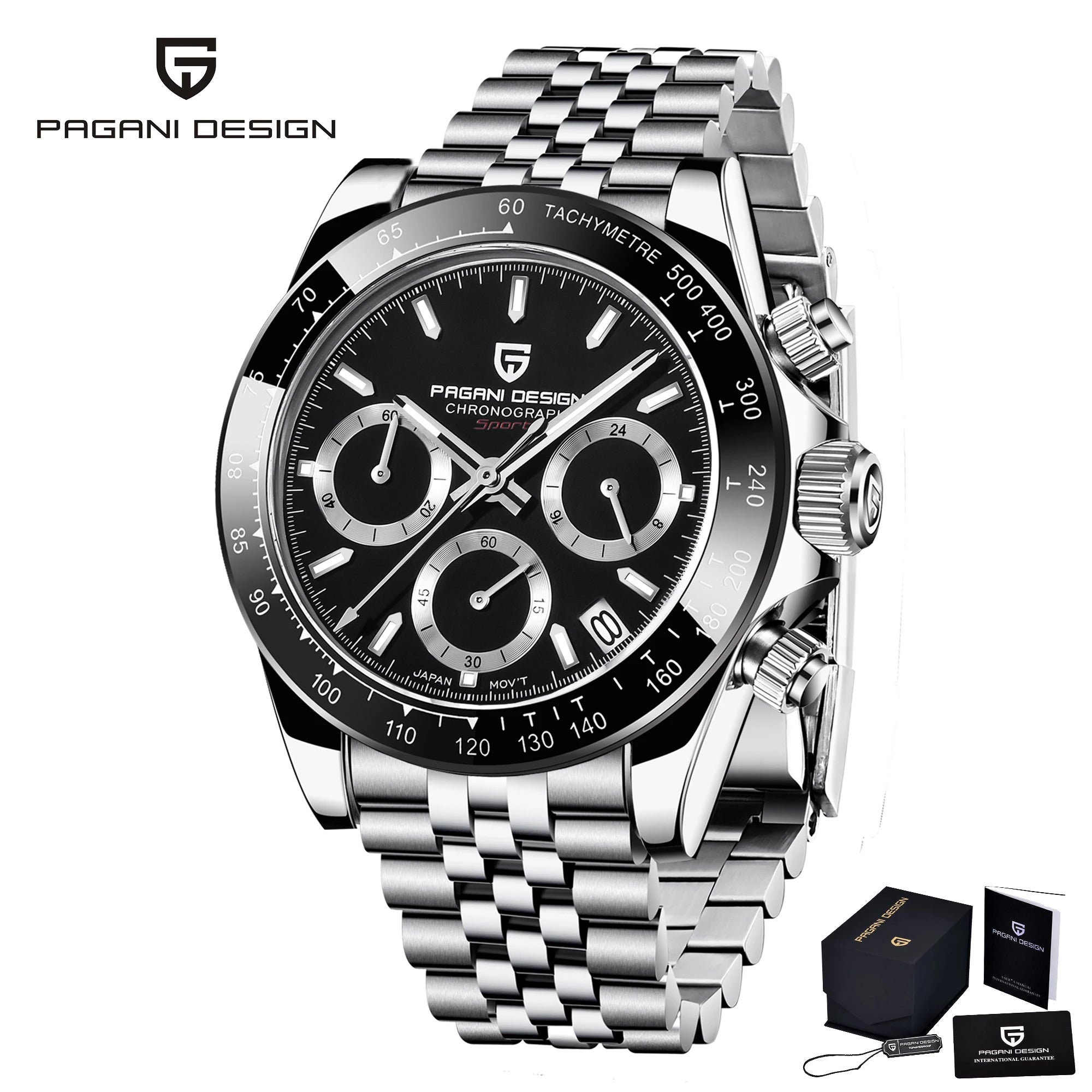 PAGANI DESIGN 1664 Meteorite Dial Men's Watch - Luxury Sapphire Crystal Chronograph, 10ATM Waterproof, Stainless Steel & Silicone Strap