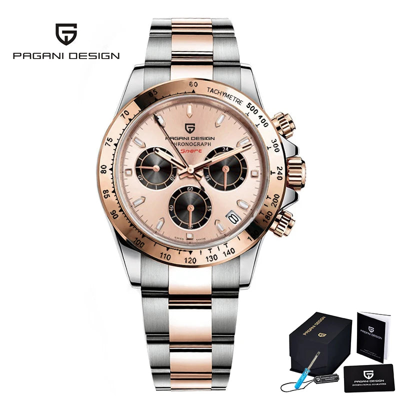 PAGANI DESIGN 1664 Meteorite Dial Men's Watch - Luxury Sapphire Crystal Chronograph, 10ATM Waterproof, Stainless Steel & Silicone Strap