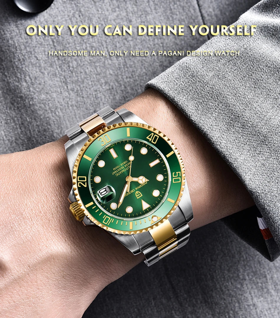 PAGANI DESIGN PD-1639 Automatic Men's Watch - Luxury Dive Style with Sapphire Crystal, Stainless Steel, 10ATM Waterproof, Japanese NH35 Movement