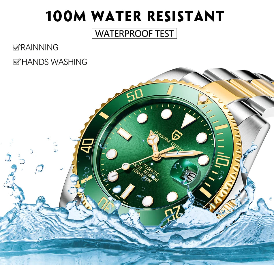 PAGANI DESIGN PD-1639 Automatic Men's Watch - Luxury Dive Style with Sapphire Crystal, Stainless Steel, 10ATM Waterproof, Japanese NH35 Movement
