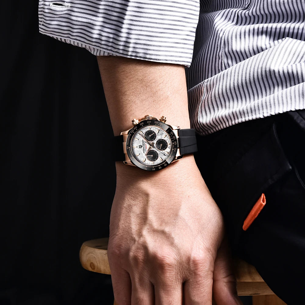 PAGANI DESIGN 1664 Meteorite Dial Men's Watch - Luxury Sapphire Crystal Chronograph, 10ATM Waterproof, Stainless Steel & Silicone Strap