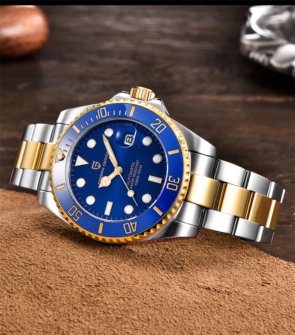 PAGANI DESIGN PD-1639 Automatic Men's Watch - Luxury Dive Style with Sapphire Crystal, Stainless Steel, 10ATM Waterproof, Japanese NH35 Movement