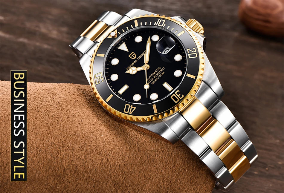 PAGANI DESIGN PD-1639 Automatic Men's Watch - Luxury Dive Style with Sapphire Crystal, Stainless Steel, 10ATM Waterproof, Japanese NH35 Movement