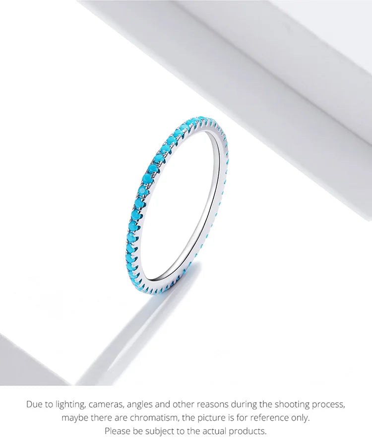 BAMOER 925 Sterling Silver Full Paved Simulated Diamond Stackable Ring, Women's Gold Plated Engagement Eternity Band with Colored CZ