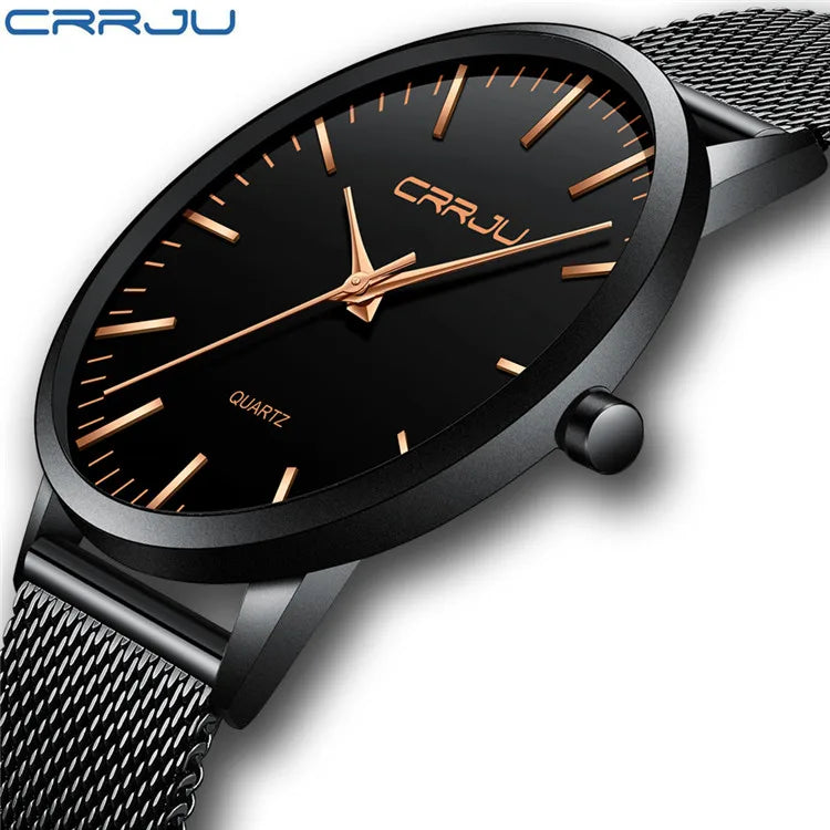 CRRJU Luxury Men's Military Watch - Japanese Quartz Movement, Stainless Steel Sports Casual Wristwatch, Water Resistant Unisex Watch