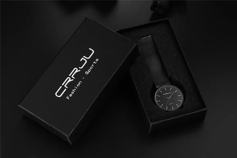 CRRJU Luxury Men's Military Watch - Japanese Quartz Movement, Stainless Steel Sports Casual Wristwatch, Water Resistant Unisex Watch