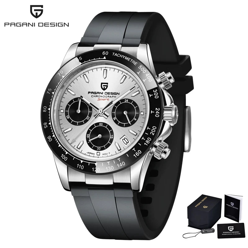PAGANI DESIGN 1664 Meteorite Dial Men's Watch - Luxury Sapphire Crystal Chronograph, 10ATM Waterproof, Stainless Steel & Silicone Strap