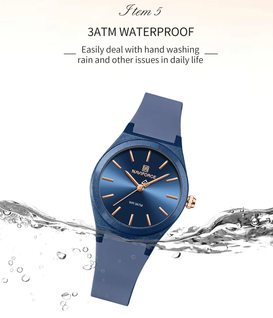 NAVIFORCE Women's Fashion Watch 2025 - Quartz Watch with Silicone Strap, Water Resistant, Simple Casual Ladies Wristwatch