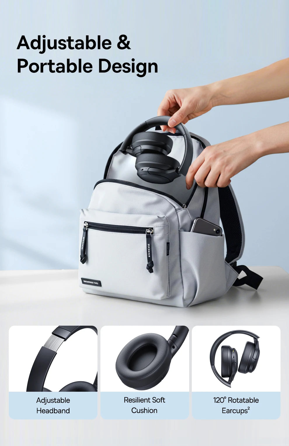 Baseus BH1 Lite Wireless Headphones - Bluetooth 6.0, 80H Playtime, Super Bass, ENC Clear Call, Lightweight Over-Ear Headset with Dual Connect
