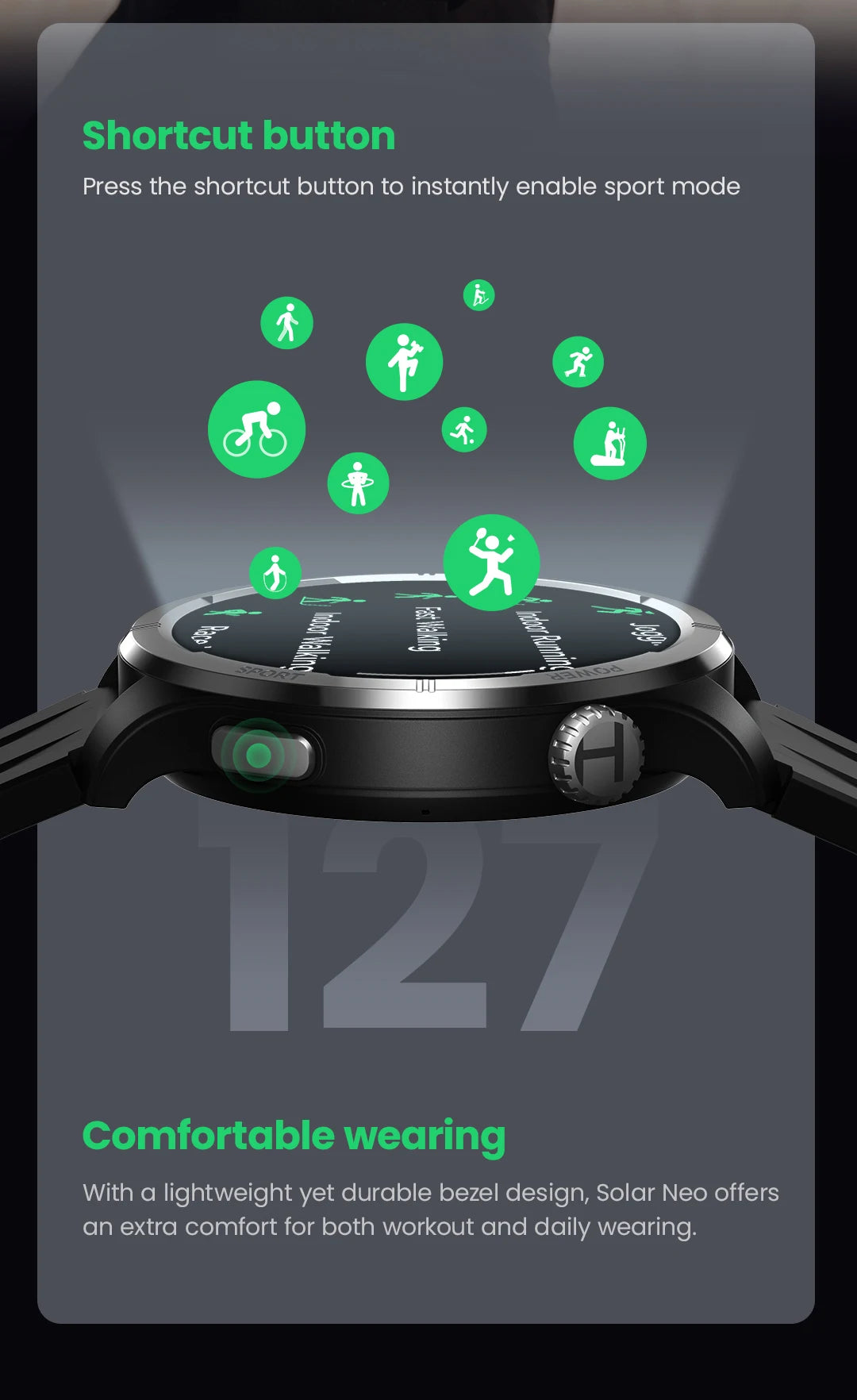 HAYLOU Solar Neo Smart Watch - Bluetooth Calling, 30-Day Battery, IP68 Waterproof, 127 Sports Modes, 24/7 Health Monitor, 1.53" HD Display