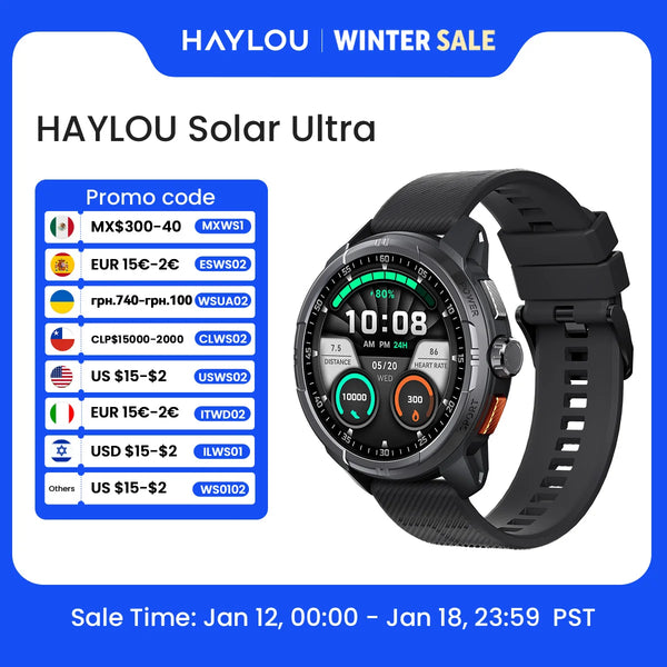 HAYLOU Solar Ultra GPS Smartwatch - 1.6" AMOLED, Built-in GPS, 5ATM Waterproof, Bluetooth Calling, 170+ Sports Modes, 22-Day Battery