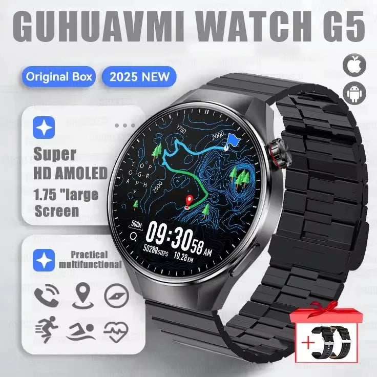 GUHUAVMI 1.75" AMOLED Smartwatch with GPS & Bluetooth Calling - IP68 Waterproof, 100+ Sports Modes, Heart Rate/SpO2 Monitor, 7-Day Battery