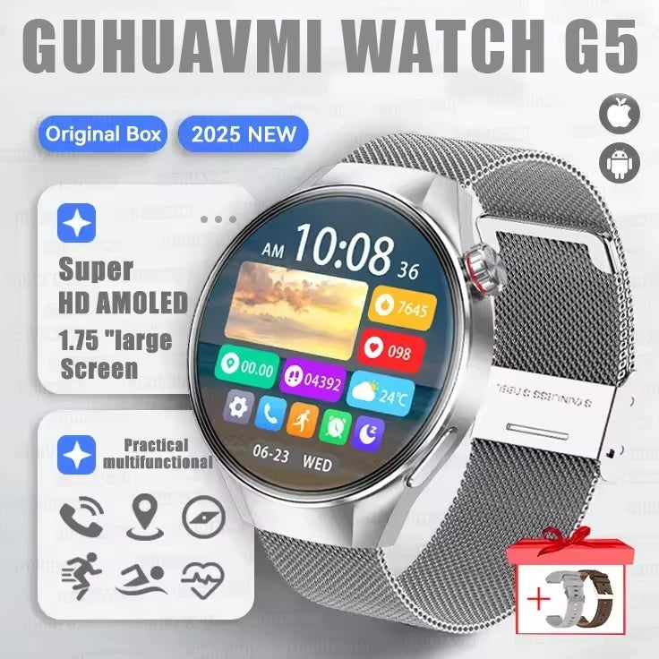 GUHUAVMI 1.75" AMOLED Smartwatch with GPS & Bluetooth Calling - IP68 Waterproof, 100+ Sports Modes, Heart Rate/SpO2 Monitor, 7-Day Battery