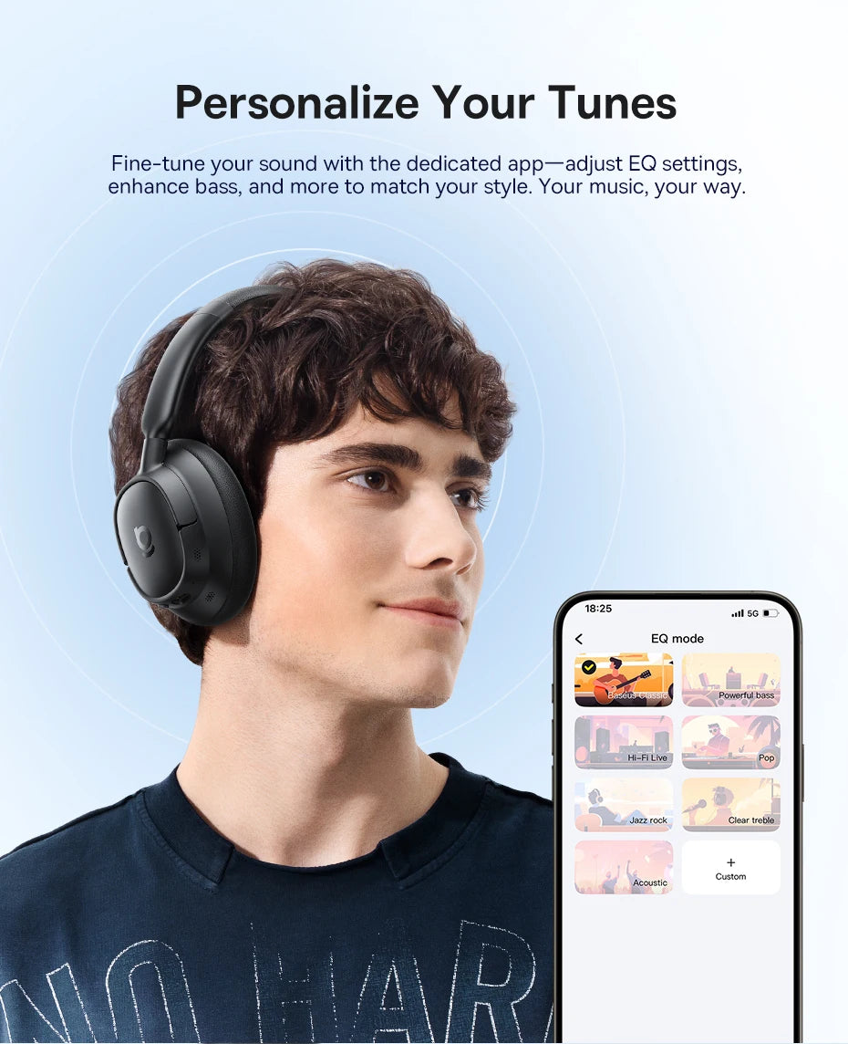 Baseus Bowie H1s Wireless Headphones - Bluetooth 5.4 with 46dB Hybrid ANC, 120H Playtime, Hi-Res Spatial Audio, 0.06s Low Latency, Foldable Over-Ear Headset