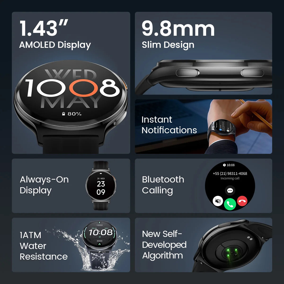 HAYLOU Solar Lite 2 Smartwatch - 1.43" AMOLED 60Hz, Bluetooth 5.4 Calling, 17-Day Battery, 150+ Sports Modes, 24/7 Health Monitor