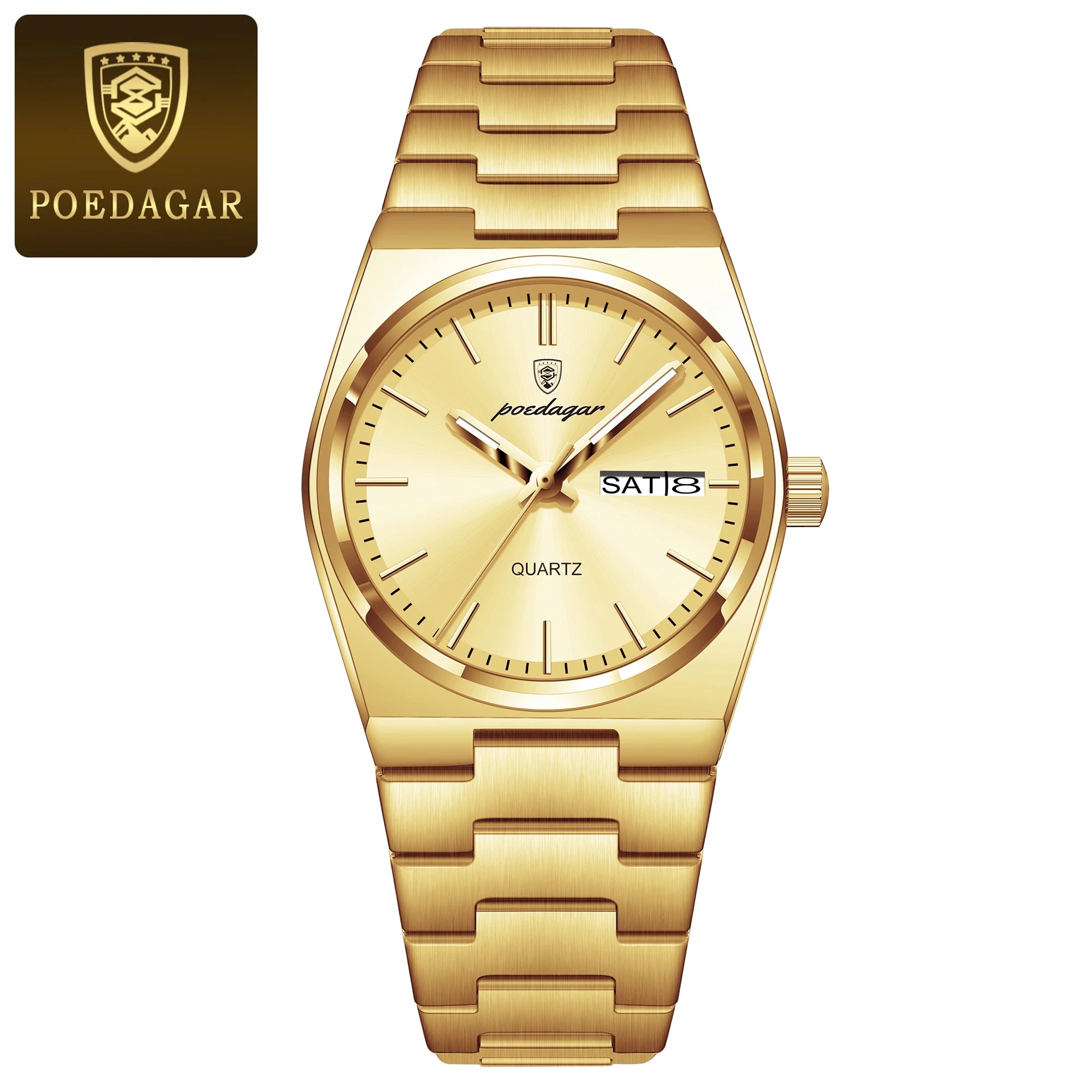 POEDAGAR Women's Watch with Date & Week Display - Waterproof Stainless Steel Luminous Dress Watch, Elegant Business Quartz Watch