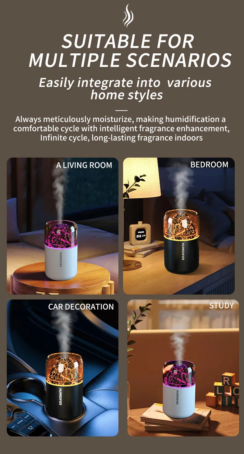 Volcanic Rock LED Mood Lamp with Humidifier & Aromatherapy Diffuser - USB-Powered for Bedroom, Car, Desk | Relaxing Color Changing Night Light Gift