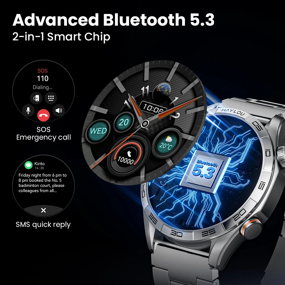 HAYLOU Solar 5 Smart Watch with Bluetooth Calling - 1.58" AMOLED 60Hz Display, 40-Day Battery, 100+ Sports Modes, 24/7 Health Monitor, IP68 Waterproof
