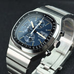 Hruodland F022 Retro Chronograph Watch for Men - Sapphire Crystal Glass, Stainless Steel, Blue Sunray Dial, Japanese Quartz Movement