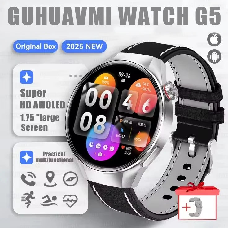 GUHUAVMI 1.75" AMOLED Smartwatch with GPS & Bluetooth Calling - IP68 Waterproof, 100+ Sports Modes, Heart Rate/SpO2 Monitor, 7-Day Battery