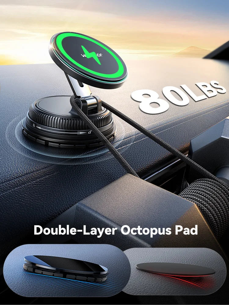 Joyroom MagSafe Car Phone Holder - 15W Fast Wireless Charger, Magnetic Vacuum Suction Mount for iPhone 15/14/13/12 Series