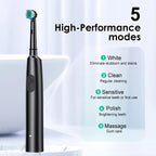 PeiKein Rechargeable Electric Toothbrush for Adults - 5 Mode Rotary Toothbrush with 8 Replacement Brush Heads, 30-Day Battery Life, IP67 Waterproof, 2-Minute Smart Timer