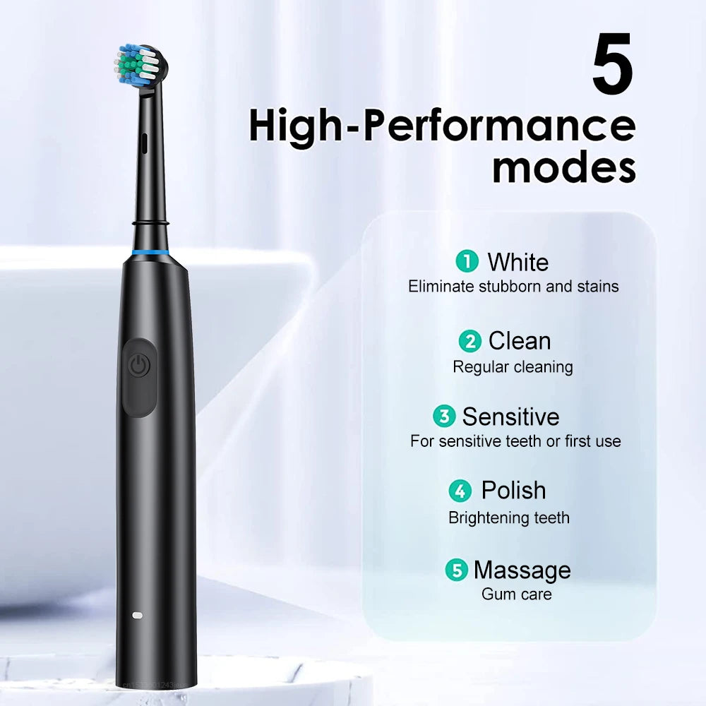 PeiKein Rechargeable Electric Toothbrush for Adults - 5 Mode Rotary Toothbrush with 8 Replacement Brush Heads, 30-Day Battery Life, IP67 Waterproof, 2-Minute Smart Timer