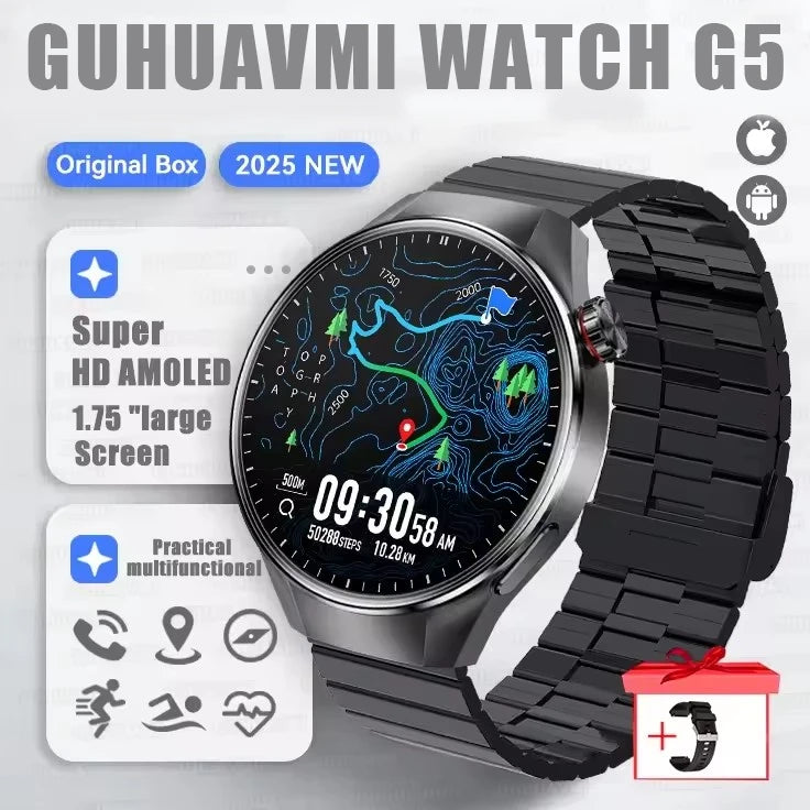 GUHUAVMI 1.75" AMOLED Smartwatch with GPS & Bluetooth Calling - IP68 Waterproof, 100+ Sports Modes, Heart Rate/SpO2 Monitor, 7-Day Battery