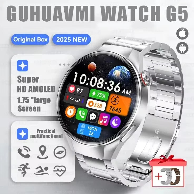 GUHUAVMI 1.75" AMOLED Smartwatch with GPS & Bluetooth Calling - IP68 Waterproof, 100+ Sports Modes, Heart Rate/SpO2 Monitor, 7-Day Battery