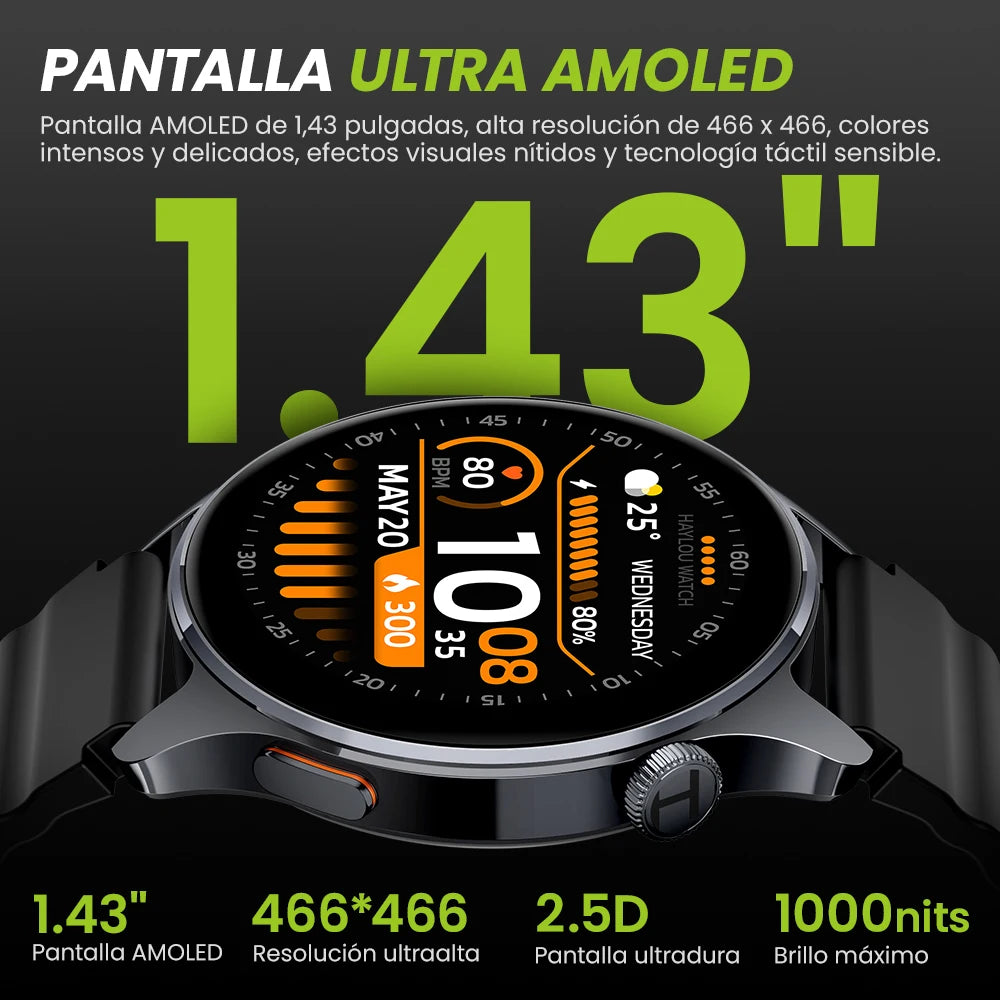 HAYLOU Watch 4S GPS Smartwatch - 1.43" AMOLED, 5-Satellite Positioning, Bluetooth Calling, 120+ Sports Modes, 18-Day Battery, Rotating Crown