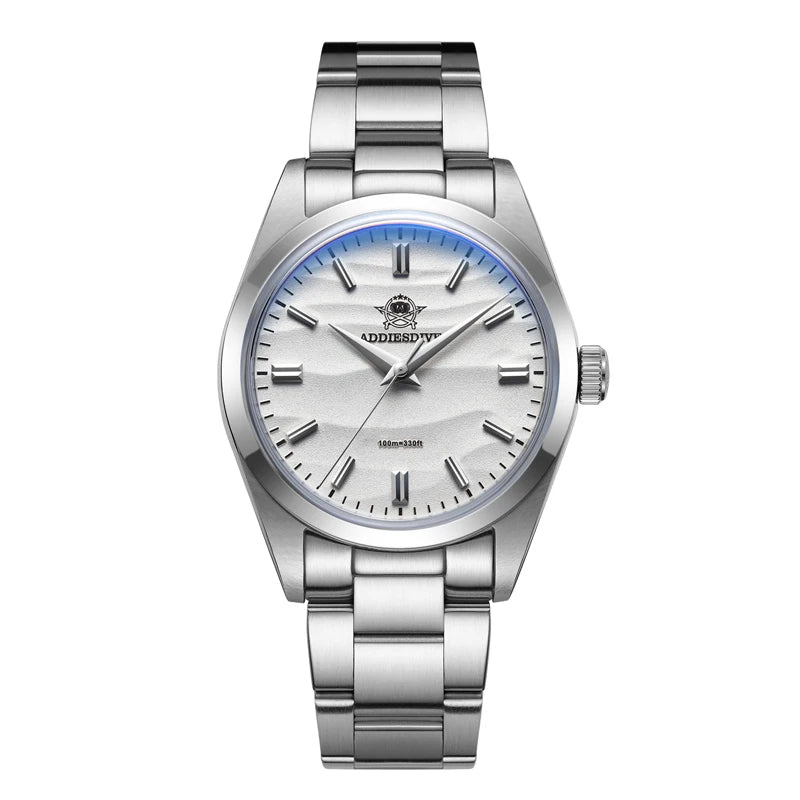 ADDIESDIVE AD2030 Men's Quartz Watch - 36mm 316L Stainless Steel, 100M Waterproof, Sand Dial, AR Coated Dome Glass, Dive-Style Watch