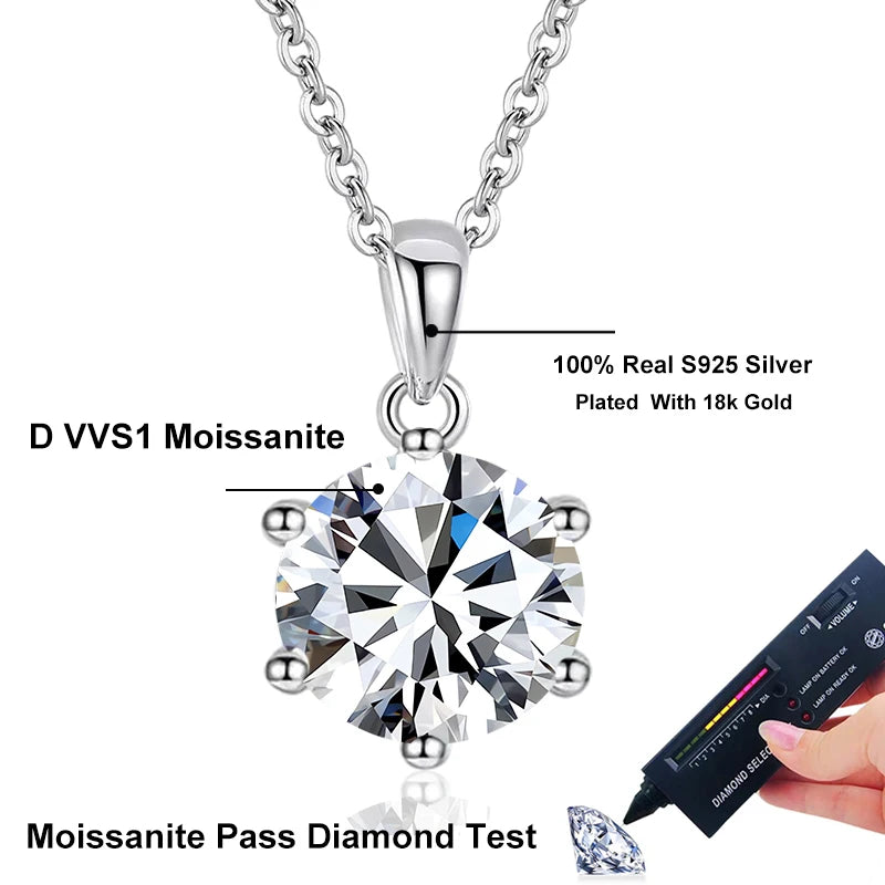 NeeTim 10mm 4ct D Color VVS1 Moissanite Pendant Necklace for Women, 925 Sterling Silver Lab Diamond with Gold Plated Wedding Party Jewelry