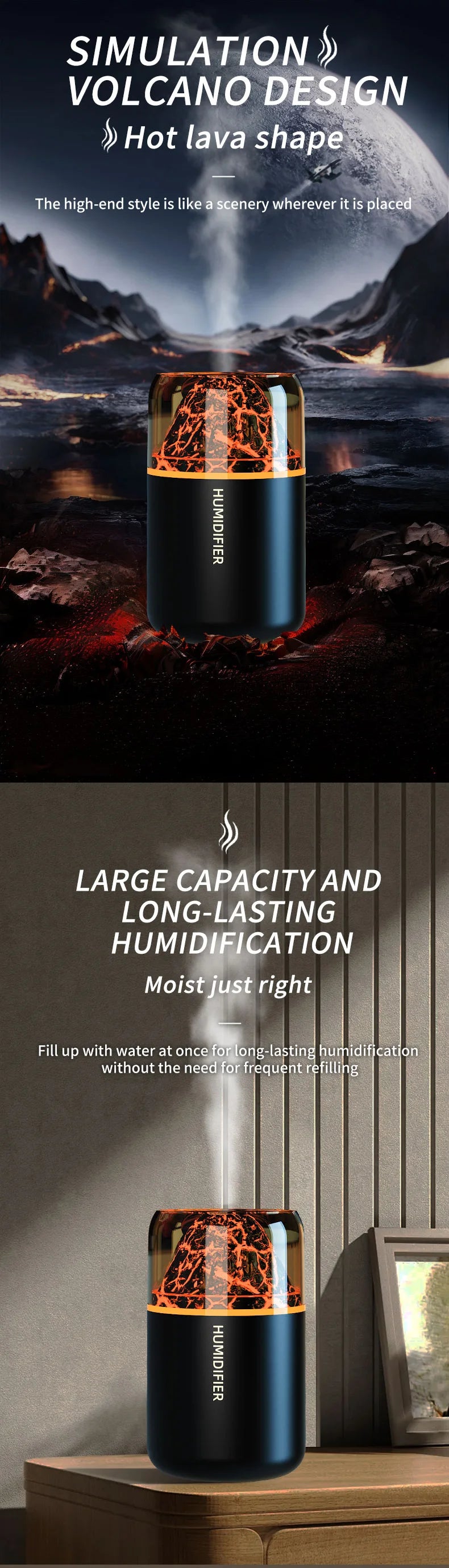 Volcanic Rock LED Mood Lamp with Humidifier & Aromatherapy Diffuser - USB-Powered for Bedroom, Car, Desk | Relaxing Color Changing Night Light Gift