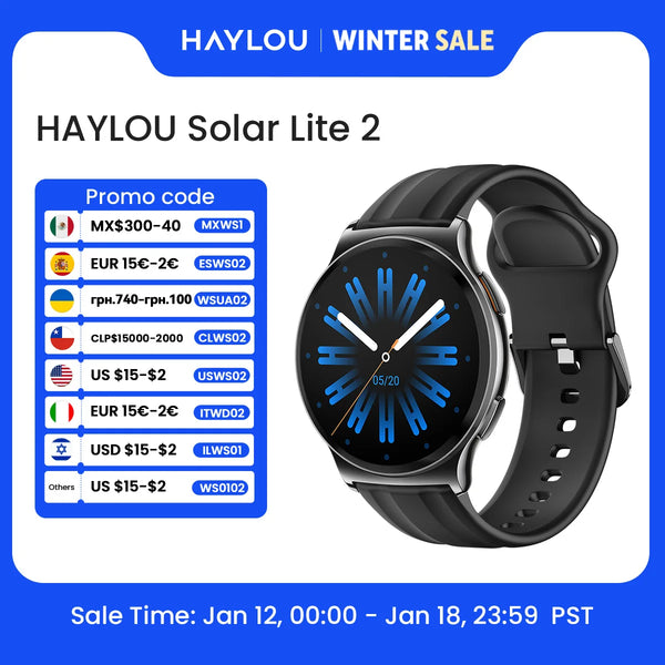 HAYLOU Solar Lite 2 Smartwatch - 1.43" AMOLED 60Hz, Bluetooth 5.4 Calling, 17-Day Battery, 150+ Sports Modes, 24/7 Health Monitor