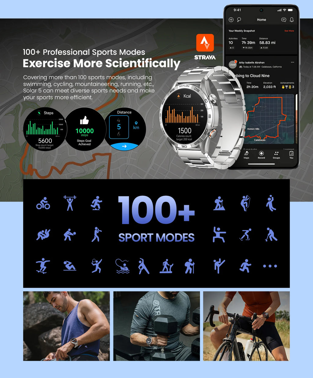 HAYLOU Solar 5 Smart Watch with Bluetooth Calling - 1.58" AMOLED 60Hz Display, 40-Day Battery, 100+ Sports Modes, 24/7 Health Monitor, IP68 Waterproof