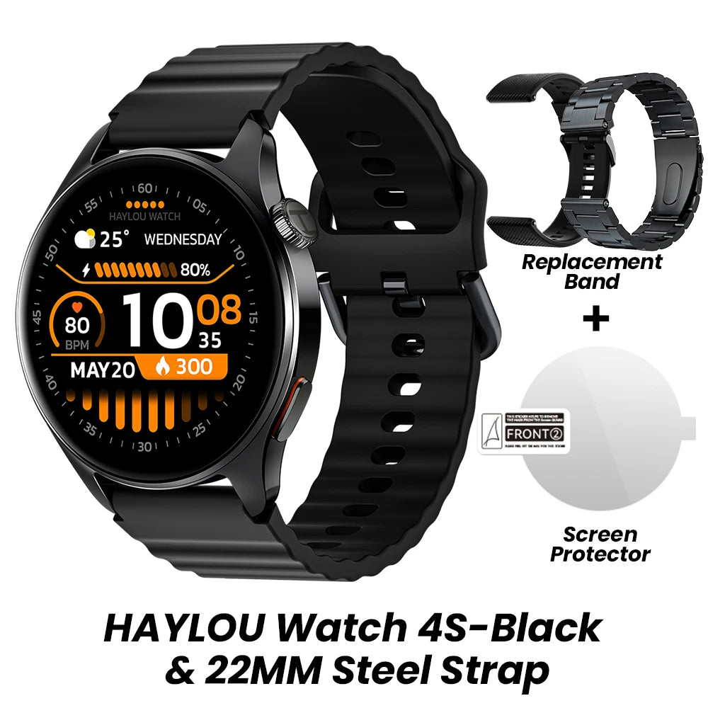 HAYLOU Watch 4S GPS Smartwatch - 1.43" AMOLED, 5-Satellite Positioning, Bluetooth Calling, 120+ Sports Modes, 18-Day Battery, Rotating Crown