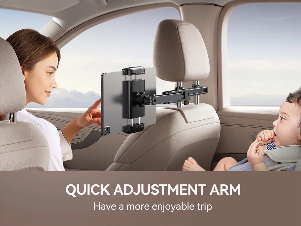 Joyroom Car Headrest Tablet Holder - Adjustable 3-in-1 Backseat Mount for iPad, Phones & Tablets 4.7"-12.9", Foldable & Stable
