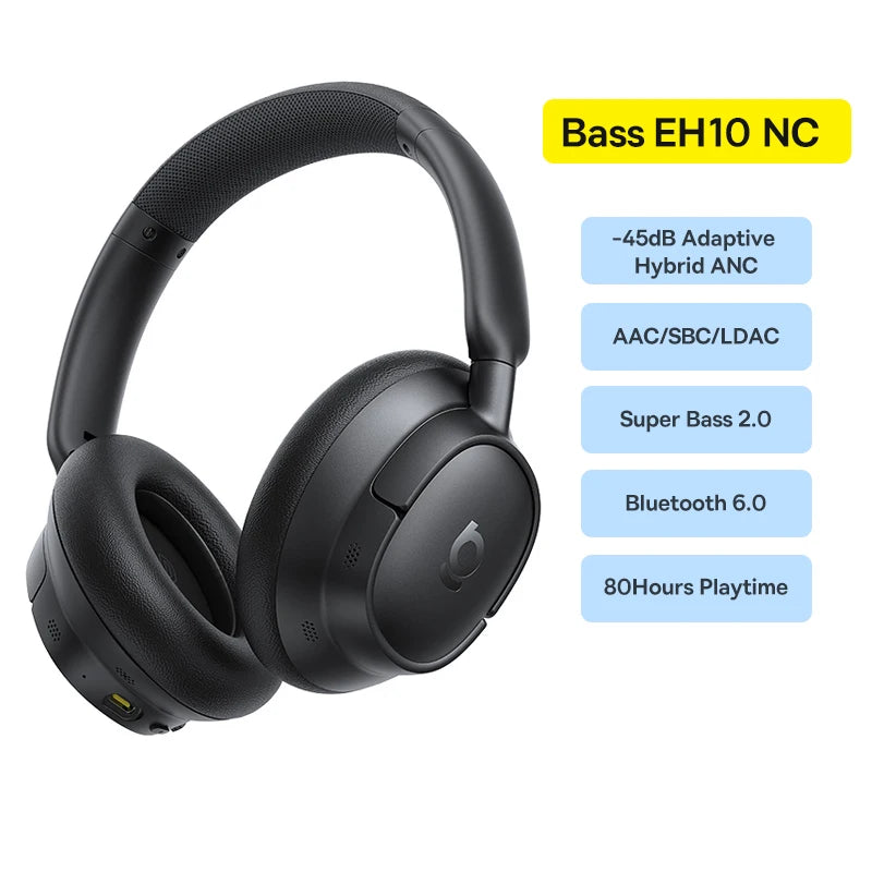 Baseus Bowie H1s Wireless Headphones - Bluetooth 5.4 with 46dB Hybrid ANC, 120H Playtime, Hi-Res Spatial Audio, 0.06s Low Latency, Foldable Over-Ear Headset