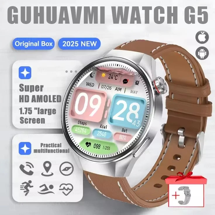 GUHUAVMI 1.75" AMOLED Smartwatch with GPS & Bluetooth Calling - IP68 Waterproof, 100+ Sports Modes, Heart Rate/SpO2 Monitor, 7-Day Battery