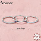 BAMOER 925 Sterling Silver Full Paved Simulated Diamond Stackable Ring, Women's Gold Plated Engagement Eternity Band with Colored CZ