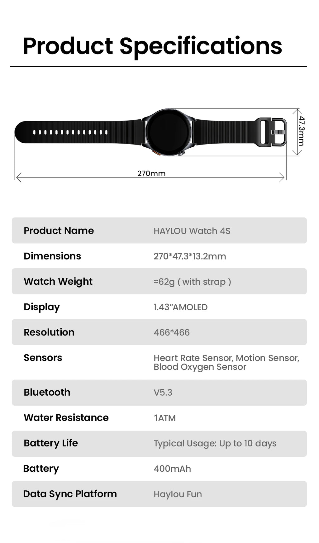HAYLOU Watch 4S GPS Smartwatch - 1.43" AMOLED, 5-Satellite Positioning, Bluetooth Calling, 120+ Sports Modes, 18-Day Battery, Rotating Crown