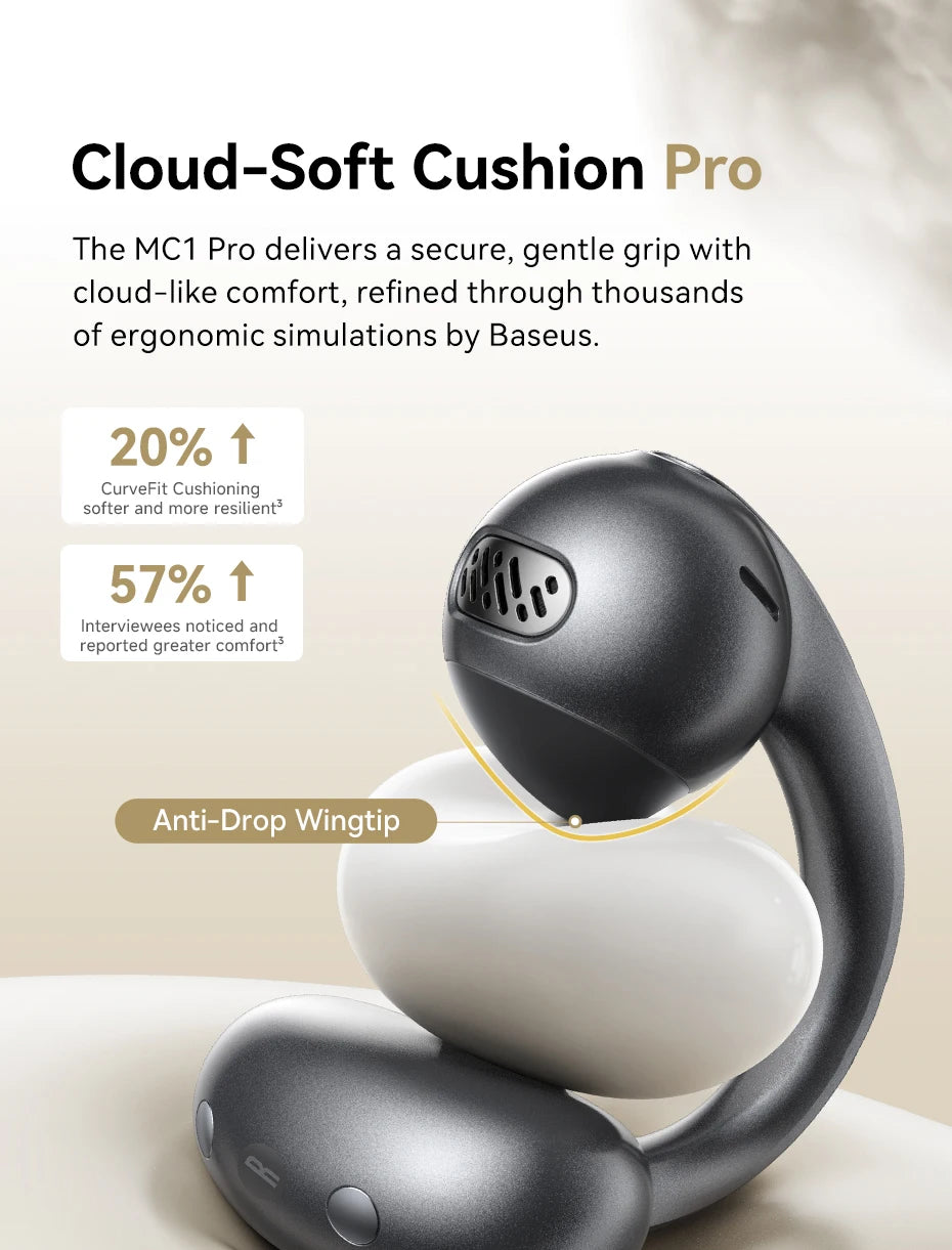 Baseus Bowie MC1 Pro Open-Ear Clip Earbuds - Bluetooth Wireless Earphones, Hi-Res Audio, 4-Mic ENC Calls, 40H Playtime, IP67 Waterproof, Ultra-Light Comfort Fit
