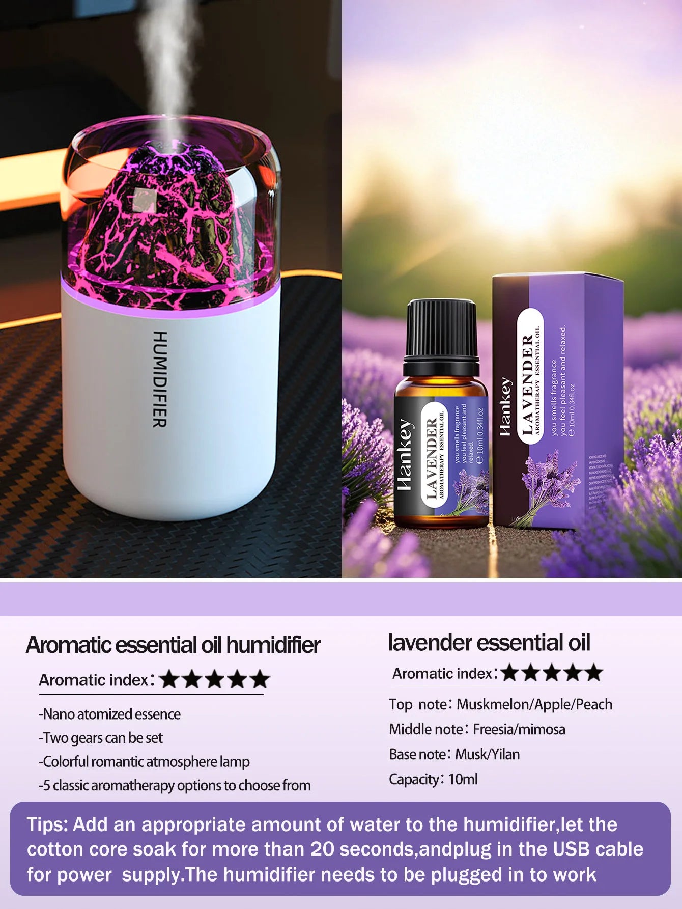 Volcanic Rock LED Mood Lamp with Humidifier & Aromatherapy Diffuser - USB-Powered for Bedroom, Car, Desk | Relaxing Color Changing Night Light Gift