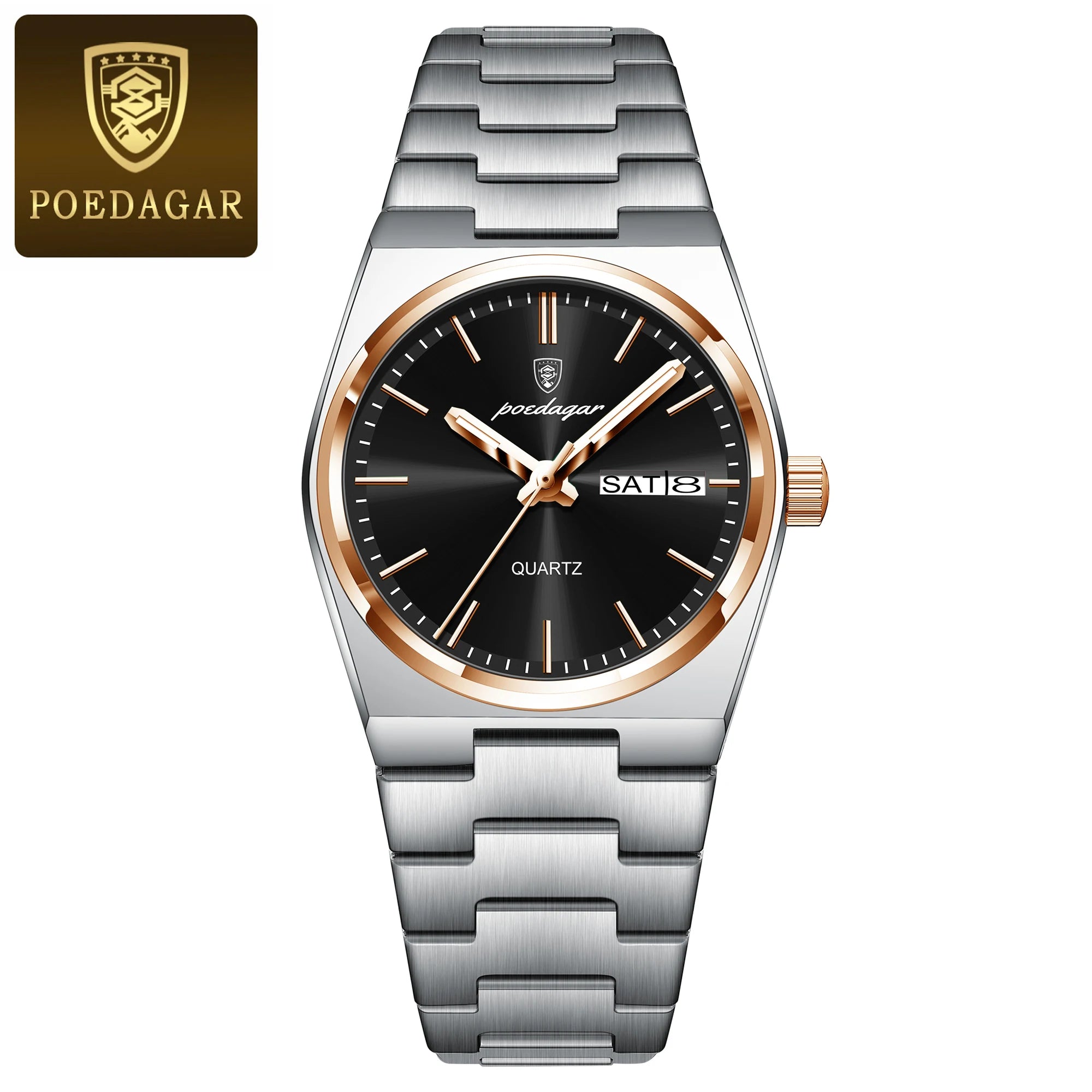 POEDAGAR Women's Watch with Date & Week Display - Waterproof Stainless Steel Luminous Dress Watch, Elegant Business Quartz Watch