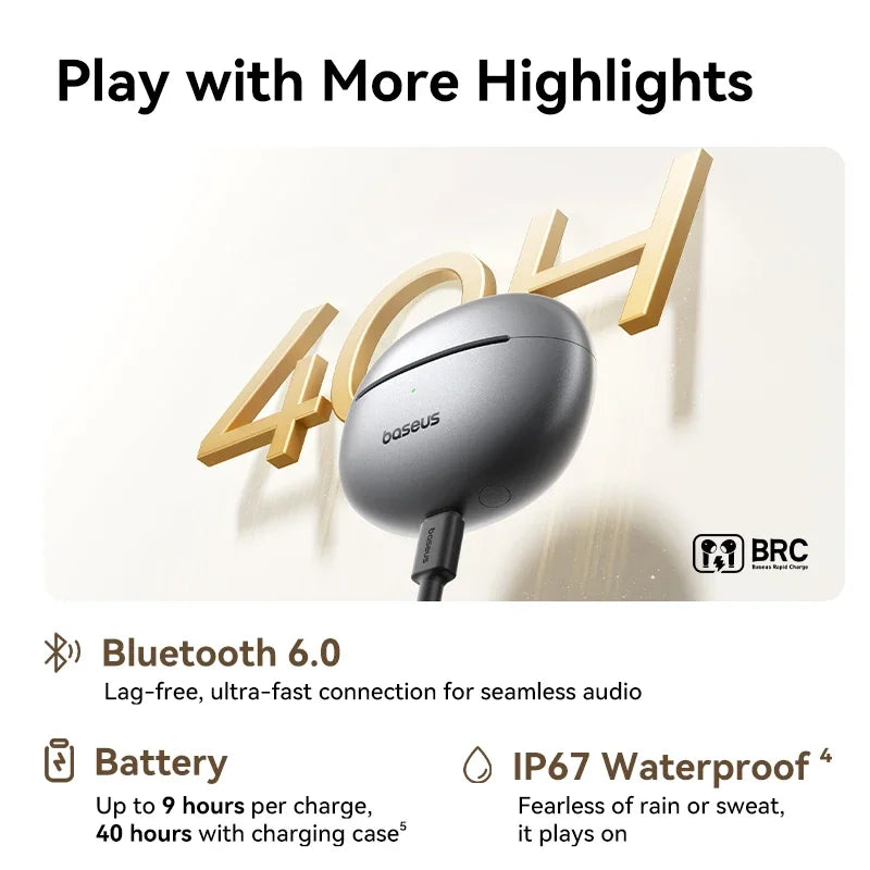 Baseus Bowie MC1 Pro Open-Ear Clip Earbuds - Bluetooth Wireless Earphones, Hi-Res Audio, 4-Mic ENC Calls, 40H Playtime, IP67 Waterproof, Ultra-Light Comfort Fit