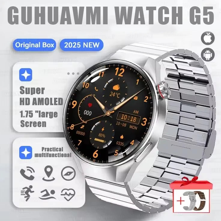 GUHUAVMI 1.75" AMOLED Smartwatch with GPS & Bluetooth Calling - IP68 Waterproof, 100+ Sports Modes, Heart Rate/SpO2 Monitor, 7-Day Battery